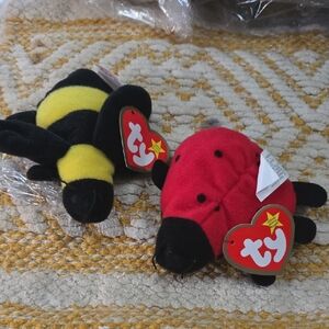 Ty Beanie Teenie Babies Lot 2 Bumble Bee + Lucky Ladybug 90s NWT